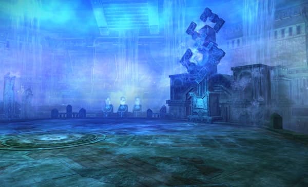 Зал древних руин Lineage 2 Classic в голубом магическом свечении