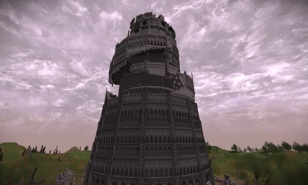 Каменная башня в мире Lineage 2 Classic под облачным небом